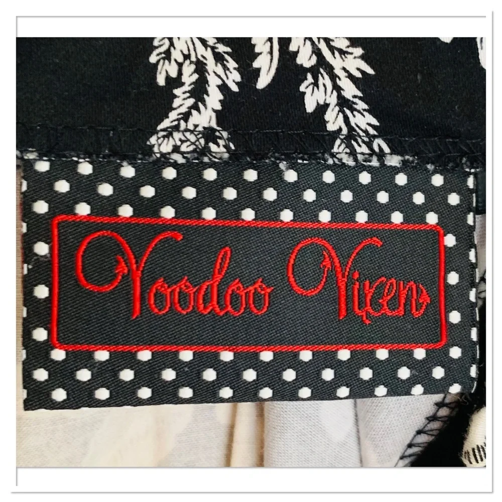 Voodoo Vixen Pin Up Dress Black White Floral Polka Dot Lace Trim Size XL - Picture 10 of 12